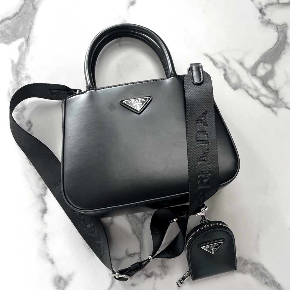 Black Purse with Handles and Crossbody Strap